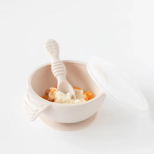 Load image into Gallery viewer, Bumkins Silicone First Feeding Set: Sand holds mashed food on a white background.
