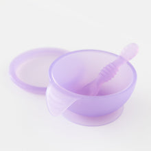 Load image into Gallery viewer, Bumkins Silicone First Feeding Set: Purple Jelly sits on a white background.
