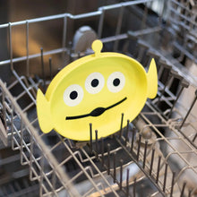 Load image into Gallery viewer, Bumkins Silicone Grip Dish: Toy Story Alien sits in the top rack of an open dishwasher.
