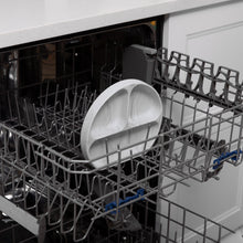 Load image into Gallery viewer, Bumkins Silicone Grip Dish: Marble sits in the top rack of an open dishwasher.
