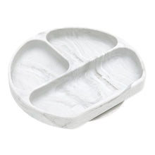Load image into Gallery viewer, Bumkins Silicone Grip Dish: Marble—round white &amp; gray marble plate with 3 sections and suction base, made of food-safe silicone.
