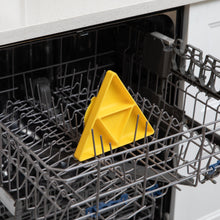 Load image into Gallery viewer, Bumkins Silicone Grip Dish: Zelda™ Triforce sits in the top rack of an open dishwasher.
