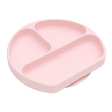 Load image into Gallery viewer, Bumkins Silicone Grip Dish: Pink is a pink round dish with 3 compartments and a suction base, made of food-safe silicone.
