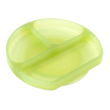 Load image into Gallery viewer, Bumkins Silicone Grip Dish: Green Jelly, made of LFGB-grade silicone, features 3 compartments and a suction grip base.
