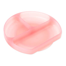 Load image into Gallery viewer, Bumkins Silicone Grip Dish: Pink Jelly is round with three sections, made of LFGB silicone, and has a suction base.
