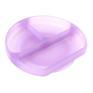 Bumkins Silicone Grip Dish: Purple Jelly is made of LFGB-grade silicone and has 3 compartments for perfectly separated servings.