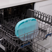 Load image into Gallery viewer, Bumkins Silicone Grip Dish with Lid (5 Section): Blue sits in the top rack of an open dishwasher.
