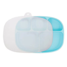 Load image into Gallery viewer, Bumkins Silicone Grip Dish with Lid (5 Section): Blue features a dish with five sections and suction base, and a transparent stretch lid.
