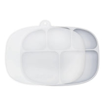 Load image into Gallery viewer, Bumkins Silicone Grip Dish with Lid (5 Section): Gray features a dish with five sections and suction base, and a transparent stretch lid.
