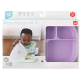 Bumkins Silicone Grip Dish with Lid (5 Section): Lavender is shown in a white packaging box with a clear window partially displaying the dish.