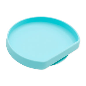 Bumkins Silicone Grip Plate: Blue is round, light blue plate featuring a raised edge and a secure suction base.