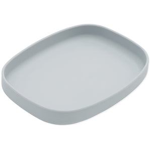 Bumkins Silicone Grip Tray: Gray is a rectangular, food-safe silicone dish with raised edges and a secure suction base.