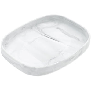 Bumkins Silicone Grip Tray: Marble is a rectangular dish with a white marbled pattern and strong suction base for stability.
