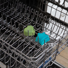 Load image into Gallery viewer, Bumkins Silicone Little Dipper Combo 2 Pack: Aqua Jelly sits in the top rack of an open dishwasher.
