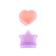 Load image into Gallery viewer, Bumkins Silicone Little Dipper Combo 2 Pack: Magenta Jelly includes pink heart and purple star silicone cups, perfect for purees and sauces.
