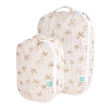 Load image into Gallery viewer, Bumkins Packing Cube 2 Pack: Palm Daze: beige with palm tree patterns, zippers, and handles for efficient packing.
