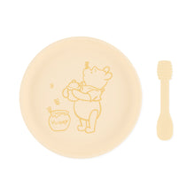 Load image into Gallery viewer, Bumkins Silicone Plate + Spoon Set: Disney Winnie the Pooh includes a silicone plate with a Winnie the Pooh illustration and a matching spoon.
