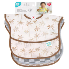 Load image into Gallery viewer, Bumkins SuperBib® 3 Pack: Palms + Check is shown on a white packaging header.
