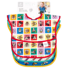 Load image into Gallery viewer, Bumkins SuperBib® 3 Pack: Mickey &amp; Friends MVP is shown on a white packaging header.
