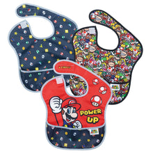 Load image into Gallery viewer, Bumkins SuperBib® 3 Pack: Super Mario™ Power-Up includes 3 video game character-themed waterproof bibs.
