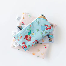 Load image into Gallery viewer, Bumkins Reusable Snack Bag, 3-Pack: Princess Magic, Ariel, and Jasmine lays stacked on a white background.
