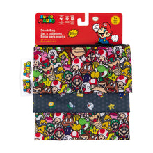 Load image into Gallery viewer, Bumkins Reusable Snack Bag, 3-Pack: Super Mario™ Power Up is shown on a red packaging header with a cartoon illustration.
