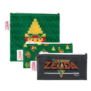 Bumkins Reusable Snack Bag, 3-Pack: The Legend of Zelda™ includes 3 waterproof pouches with retro The Legend of Zelda™ pixel art designs.