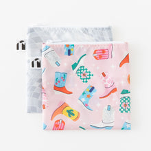 Load image into Gallery viewer, Roamio by Bumkins Reusable Snack Bag, Large 2 Pack: Disco Boots lays overlapped on a white background.
