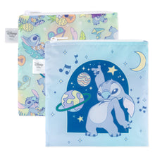 Load image into Gallery viewer, Bumkins Reusable Snack Bag, Large 2 Pack: Stitch Star-ring Up Trouble includes 2 waterproof reusable bags with Disney's Stitch designs.
