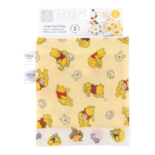 Load image into Gallery viewer, Bumkins Reusable Snack Bag, Large 2 Pack: Pooh Bear and Friends is shown on a white packaging header.
