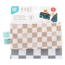Load image into Gallery viewer, Bumkins Reusable Snack Bag, Small 2 Pack: Double Check is shown on a white packaging header.

