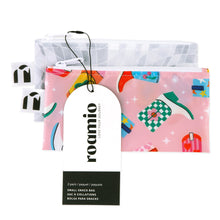 Load image into Gallery viewer, Roamio by Bumkins Reusable Snack Bag, Small 2 Pack: Disco Boots is shown with a black &amp; white packaging tag.
