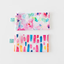 Load image into Gallery viewer, Bumkins Reusable Snack Bag, Small 2-Pack: Watercolor &amp; Brush Strokes is neatly arranged on a white background.
