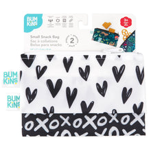 Load image into Gallery viewer, Bumkins Reusable Snack Bag, Small 2-Pack: XOXO &amp; Hearts is shown on a white packaging header.
