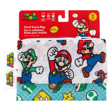 Load image into Gallery viewer, Bumkins Reusable Snack Bag, Small 2-Pack: Super Mario™ is shown on a red packaging header with a cartoon illustration.
