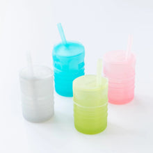 Load image into Gallery viewer, Four cups with straws, including Bumkins Silicone Straw Cup with Lid: Sage, sit on a white background.
