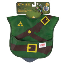 Load image into Gallery viewer, Bumkins Caped SuperBib®: The Legend of Zelda™ Link is shown on a green packaging header with a cartoon illustration.
