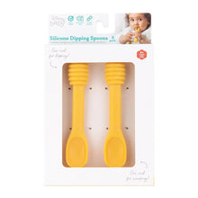 Load image into Gallery viewer, Bumkins Silicone Dipping Spoons: Winnie the Pooh are shown in a white packaging box with a front window displaying the spoons.
