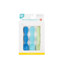 Load image into Gallery viewer, Bumkins Silicone Dipping Spoons 3 Pack: Gumdrop is shown in a white packaging box with a clear front window displaying the spoons.
