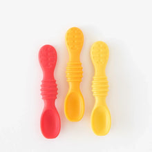 Load image into Gallery viewer, Bumkins Silicone Dipping Spoons 3 Pack: Tutti-Frutti lays neatly on a white background.
