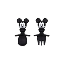 Load image into Gallery viewer, Bumkins Silicone Chewtensils®: Mickey Mouse includes 2 black food-safe silicone utensils with Mickey Mouse-shaped handles.
