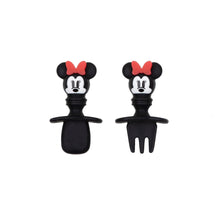 Load image into Gallery viewer, Bumkins Silicone Chewtensils®: Minnie Mouse includes 2 black food-safe silicone utensils with Minnie Mouse-shaped handles.
