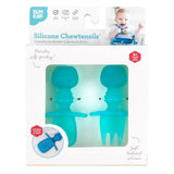 Bumkins Silicone Chewtensils®: Blue Jelly are shown in a white packaging box, with a clear front window displaying the product.