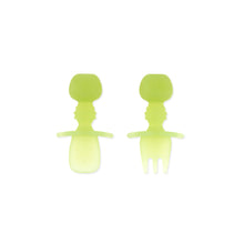 Load image into Gallery viewer, Bumkins Silicone Chewtensils®: Green Jelly includes a spoon and a fork made from premium LFGB-grade silicone.
