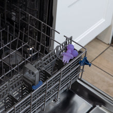 Load image into Gallery viewer, Bumkins Silicone Chewtensils®: Purple Jelly sit in the utensil compartment of an open dishwasher.
