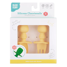 Load image into Gallery viewer, Bumkins Silicone Chewtensils®: Pineapple are shown in a white packaging box, with a clear front window displaying the product.
