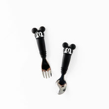 Load image into Gallery viewer, Bumkins Spoon + Fork: Mickey Mouse lays on a white background.

