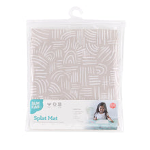 Load image into Gallery viewer, Bumkins Splat Mat: Wander is shown folded in plastic packaging bag with a hanger and cardboard insert.
