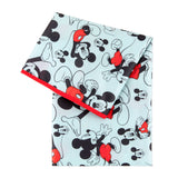 Bumkins Splat Mat: Mickey Mouse is a light blue waterproof mat with Mickey Mouse illustrations and a red trim.
