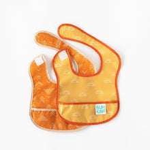 Load image into Gallery viewer, Bumkins Starter Bib 2 Pack: Sunshine and Grounded lays overlapped on a white background.
